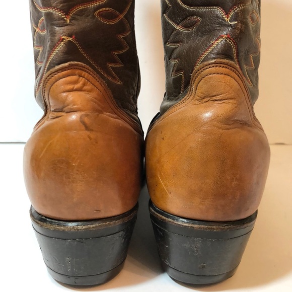 Brown Two Tone Leather Round Toe Cowboy Boots - Picture 3 of 8